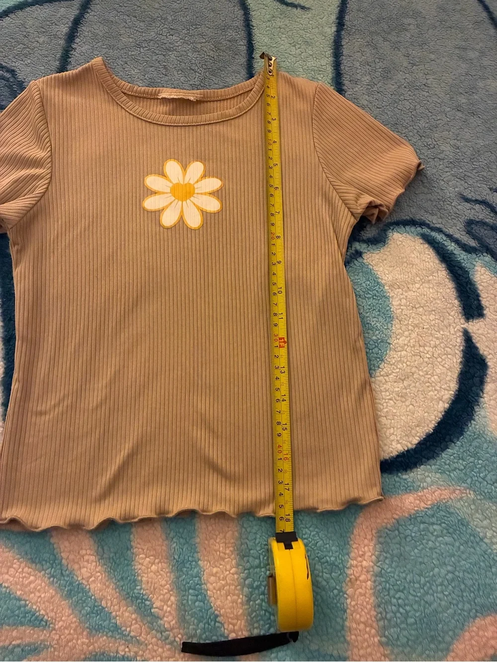 Girls' Tan Ribbed Tee with Yellow Daisy Graphic